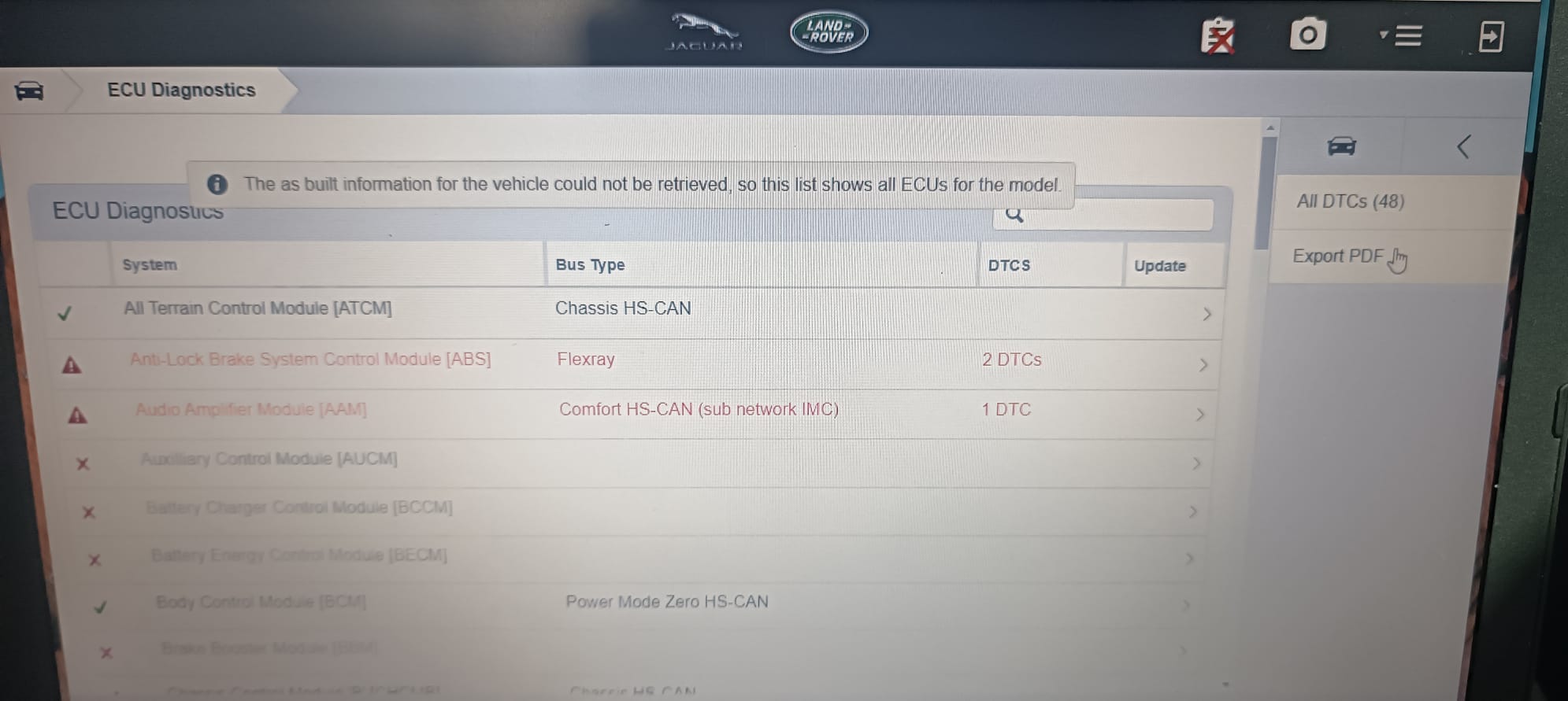 JLR Pathfinder ECU diagnostics
