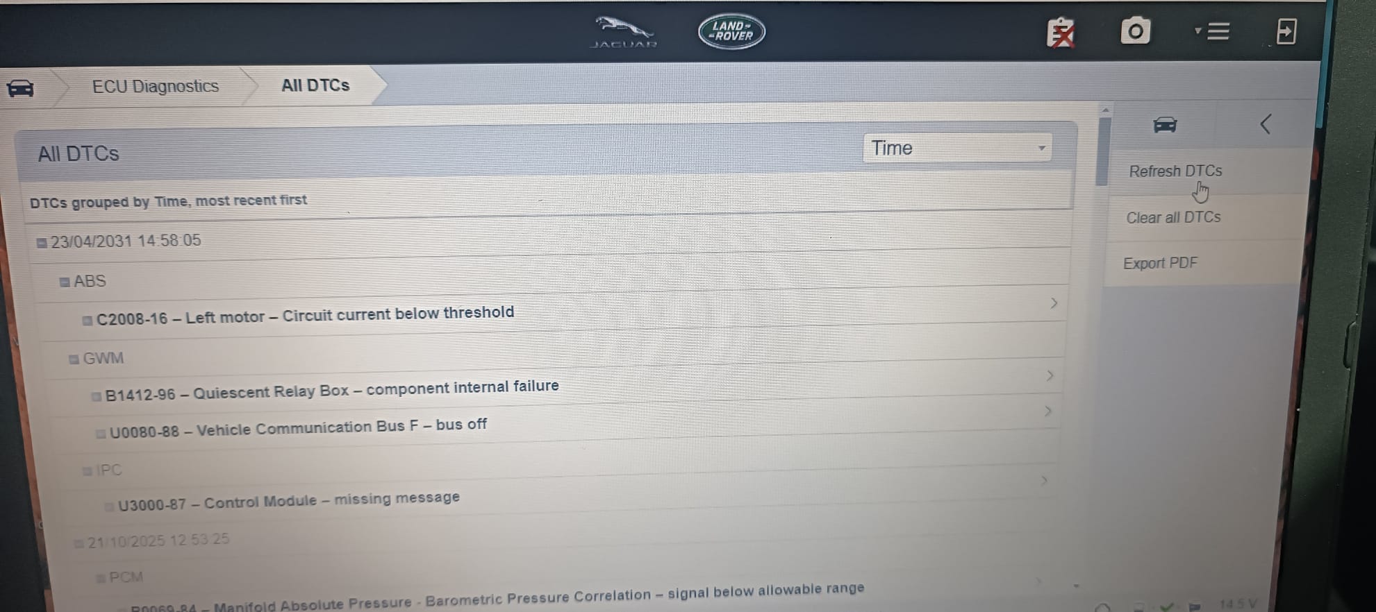 JLR Pathfinder fault codes