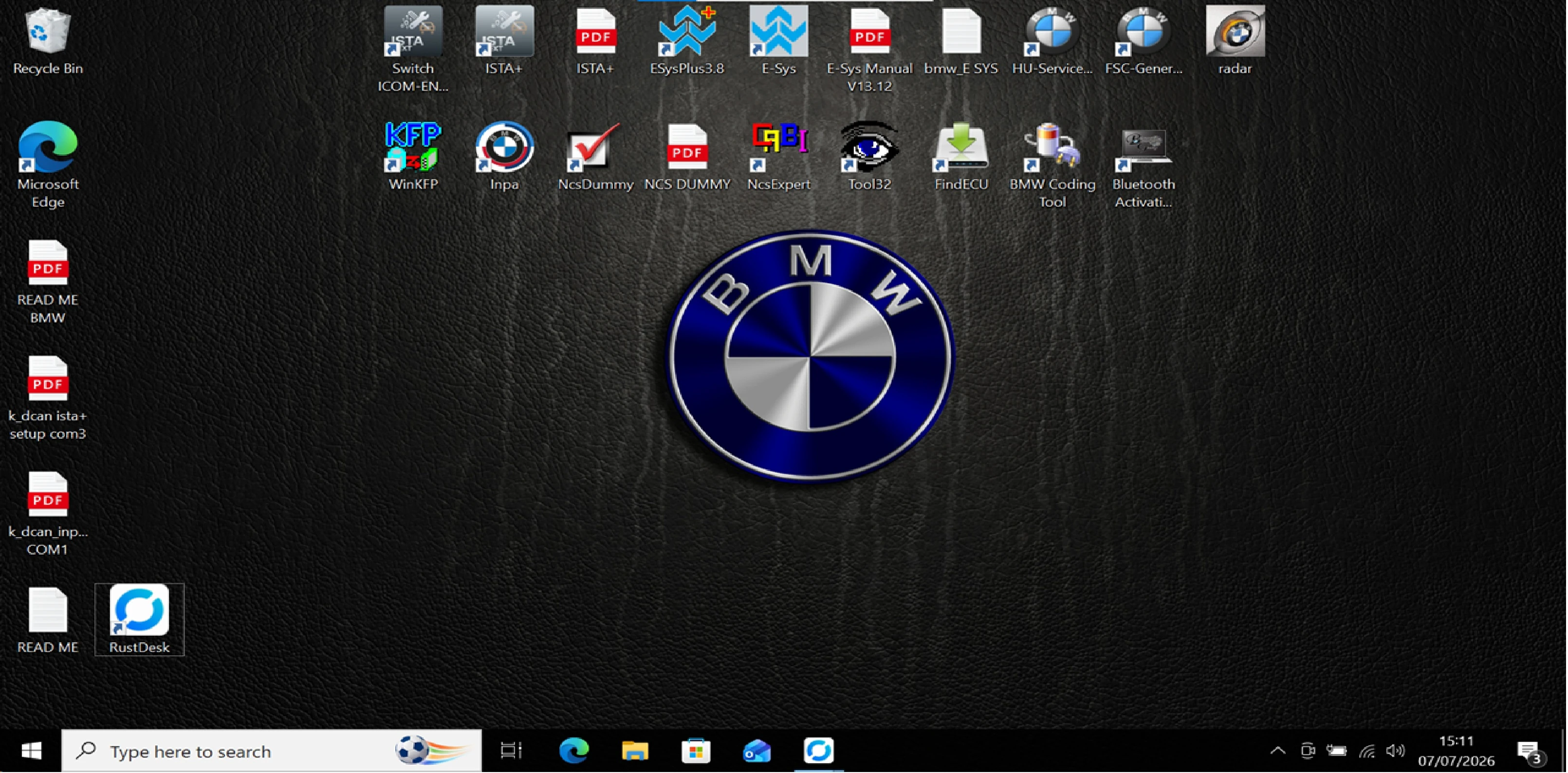 BMW diagnostic laptop desktop with ISTA software shortcuts