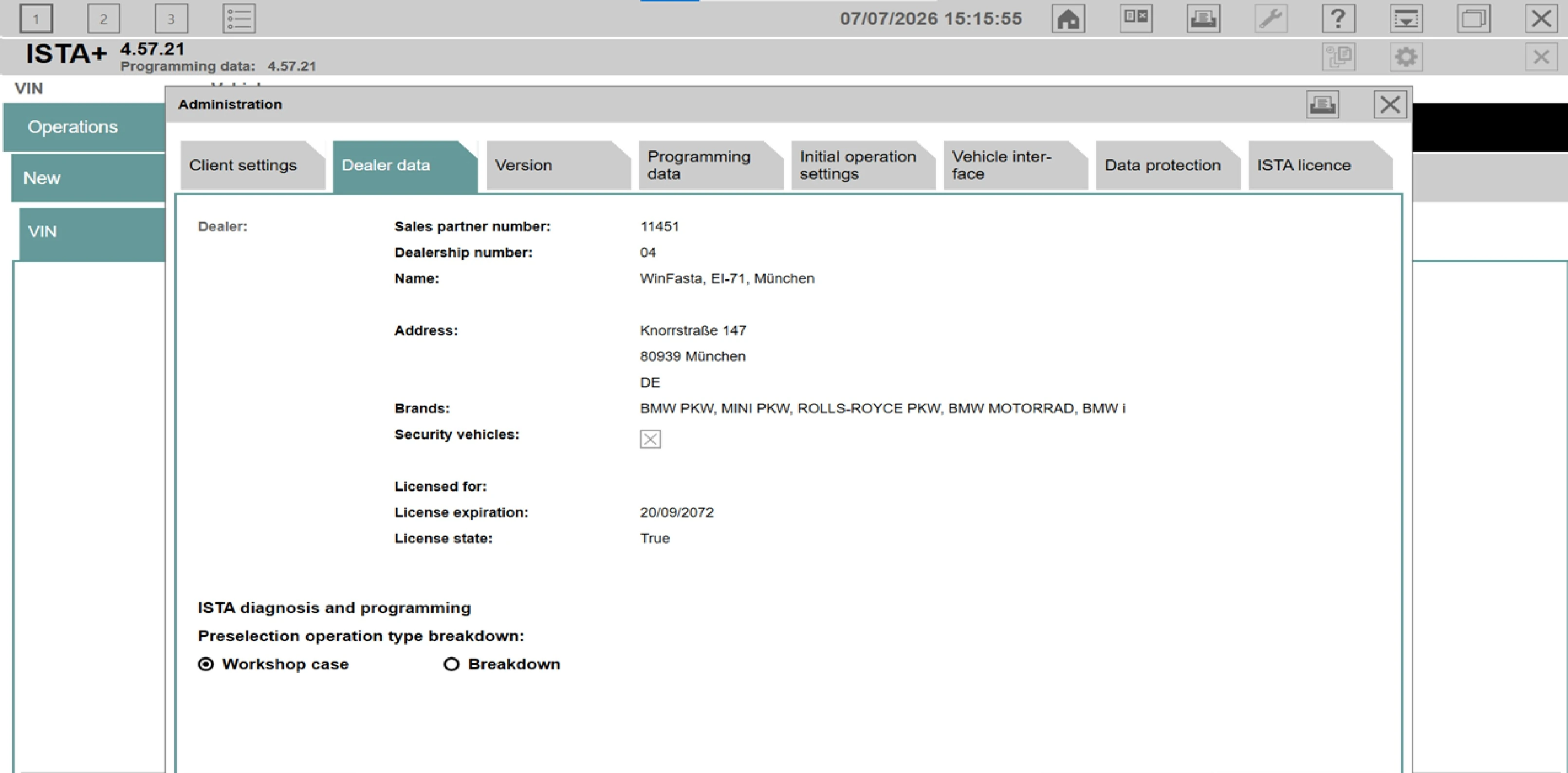 BMW ISTA vehicle details