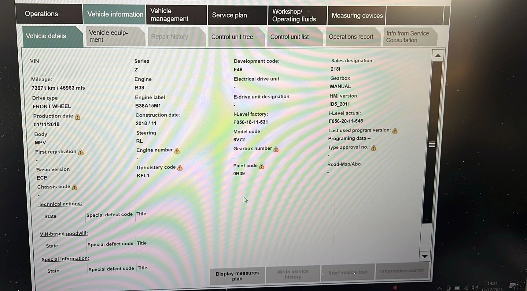 BMW ISTA vehicle information
