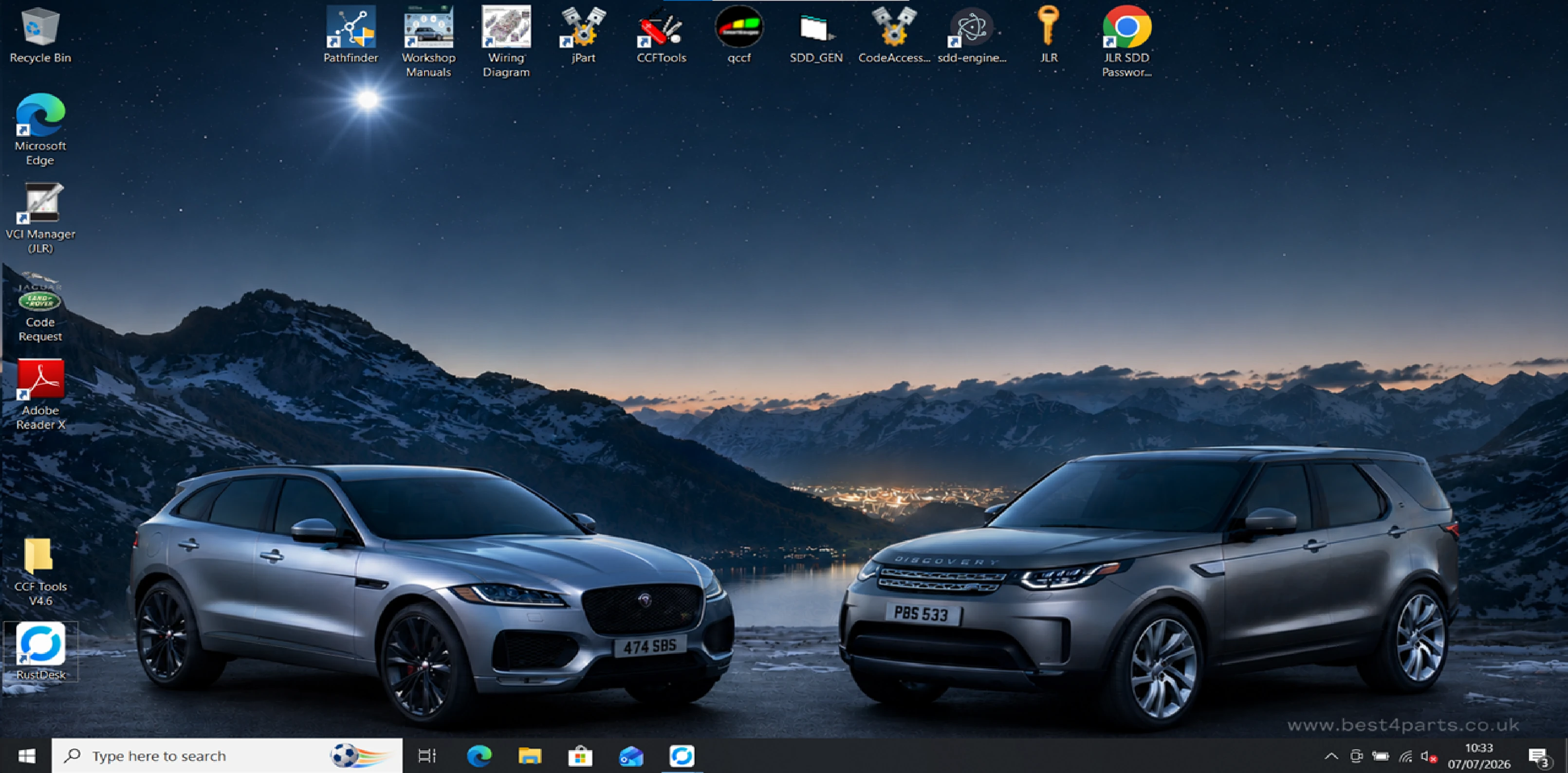 JLR Pathfinder diagnostic desktop