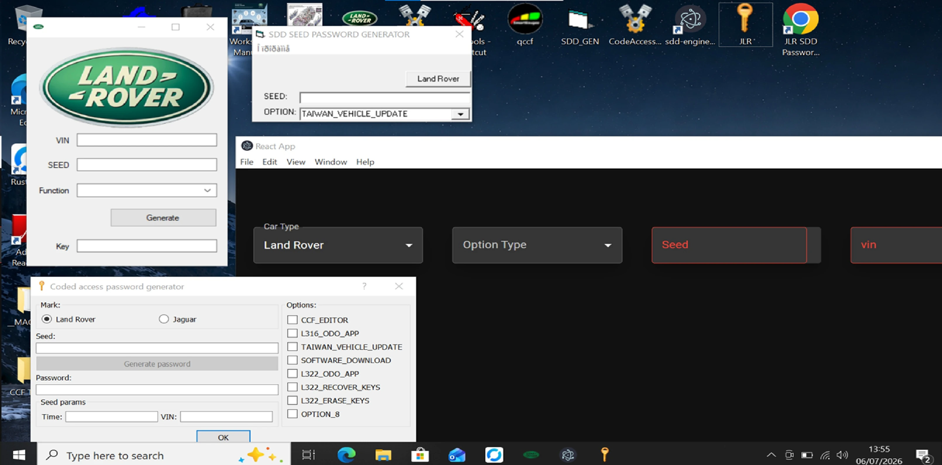 JLR SDD vehicle configuration tools