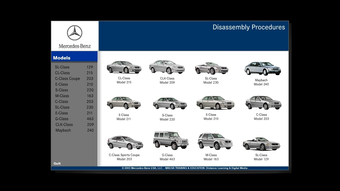 Mercedes workshop manual model selection