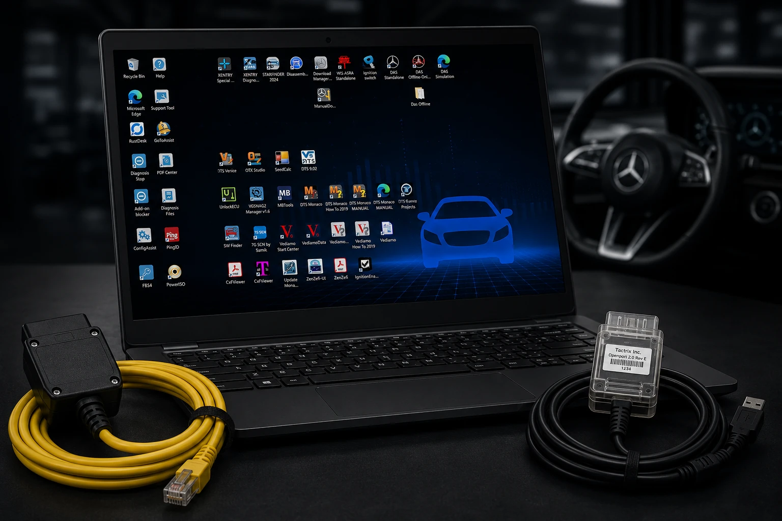 Mercedes Xentry diagnostic kit with laptop and interfaces