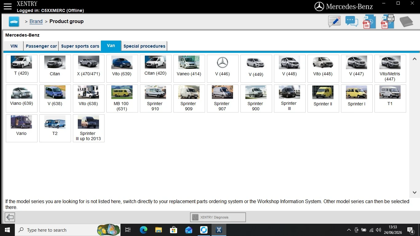 Mercedes Xentry special vehicle selection