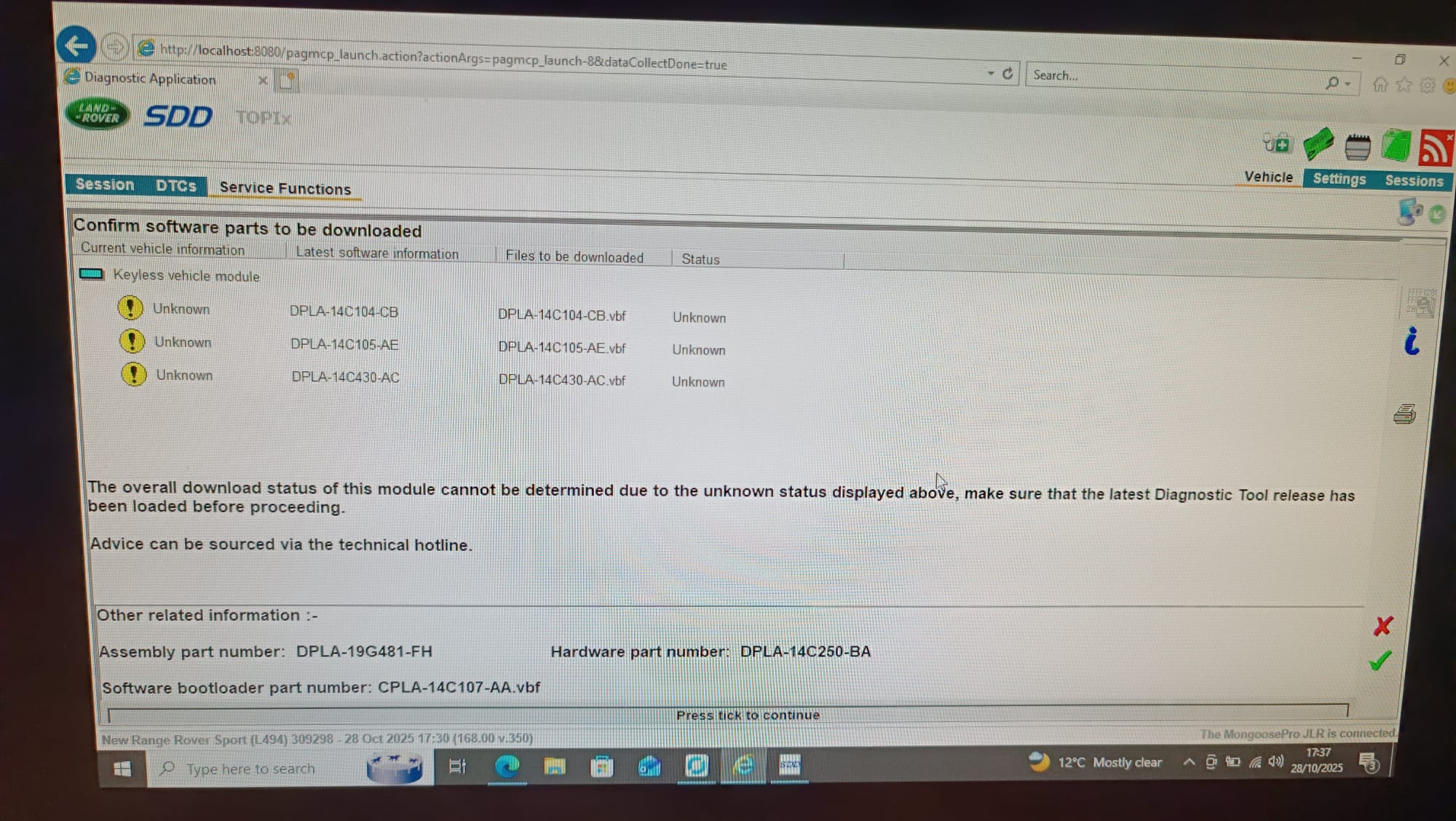 JLR SDD service functions